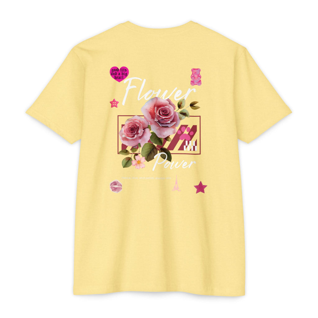 Flower Power T-Shirt — Floral Graphic Tee with Roses & 'Flower Power' Back Design