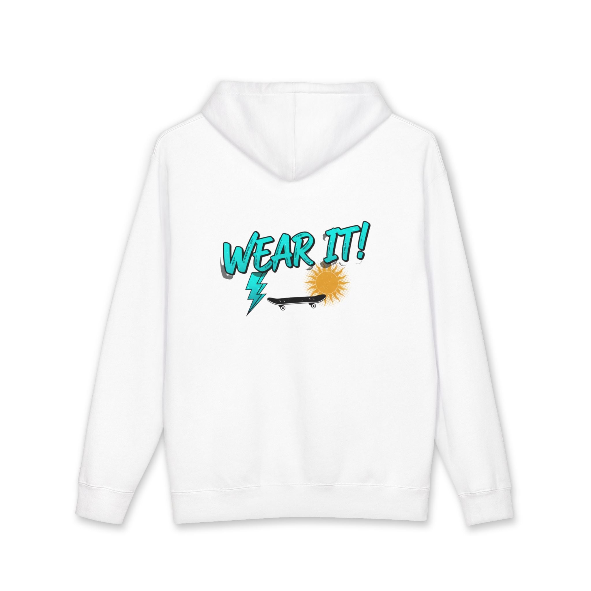 Wear It! Skateboard Hoodie — Retro Lightning & Sun Graphic Pullover