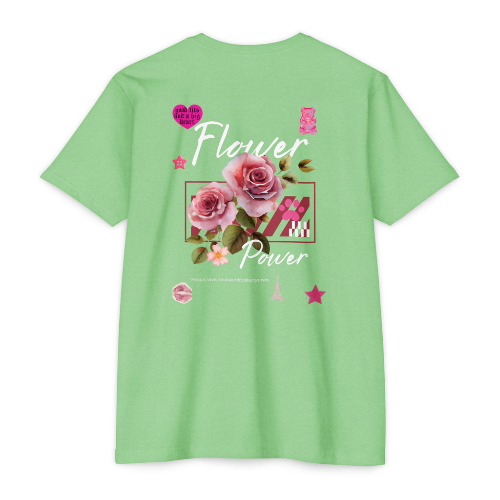 Flower Power T-Shirt — Floral Graphic Tee with Roses & 'Flower Power' Back Design
